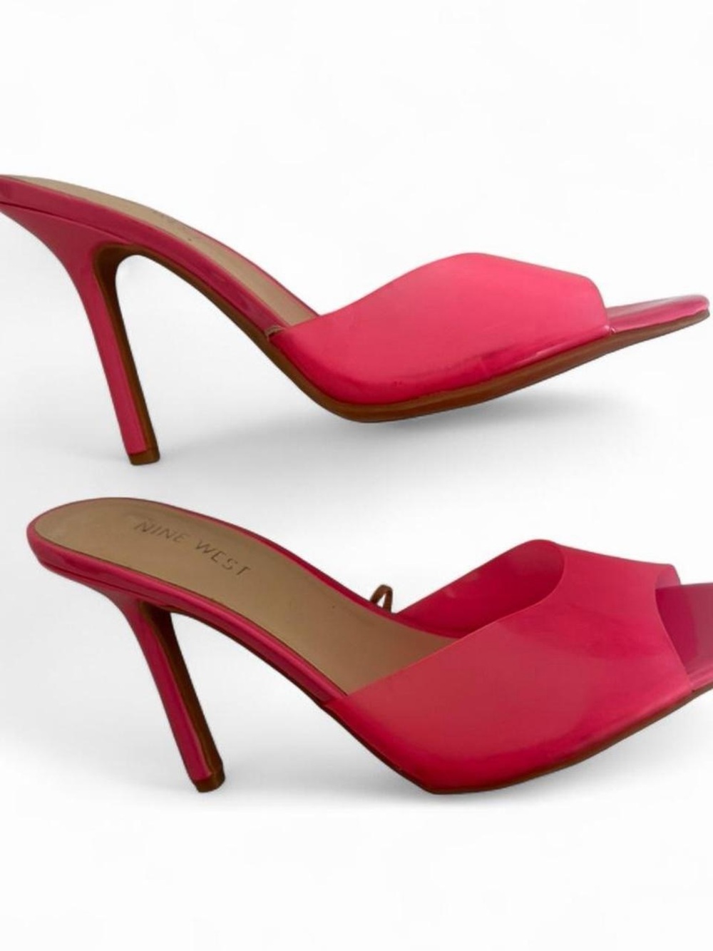Nine West Neon Pink Mule Heels Womens Size 9 Open Toe Stiletto Sandals Tropical - Picture 8 of 8